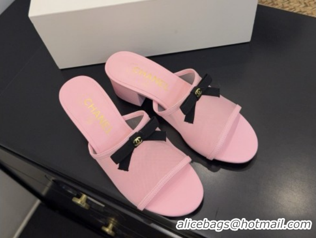 Luxurious Chanel Mesh Heel Slides Sandal wih Bow G47023 Pink 2026