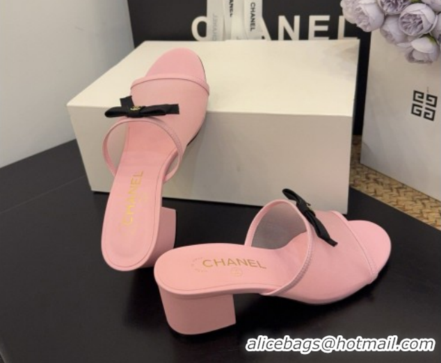 Luxurious Chanel Mesh Heel Slides Sandal wih Bow G47023 Pink 2026