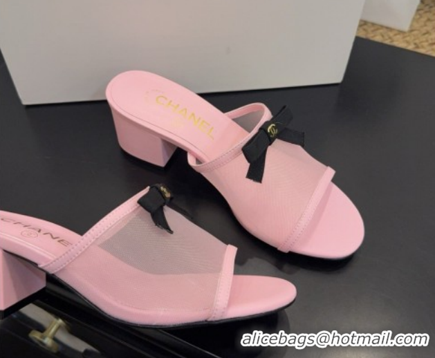 Luxurious Chanel Mesh Heel Slides Sandal wih Bow G47023 Pink 2026