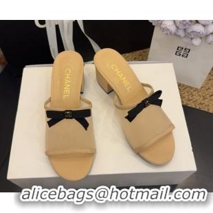 Big Discount Chanel Mesh Heel Slides Sandal wih Bow G47023 Beige 2026