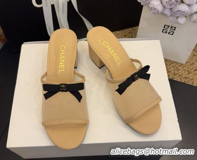 Big Discount Chanel Mesh Heel Slides Sandal wih Bow G47023 Beige 2026