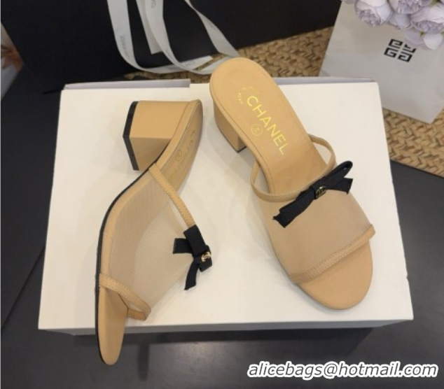 Big Discount Chanel Mesh Heel Slides Sandal wih Bow G47023 Beige 2026