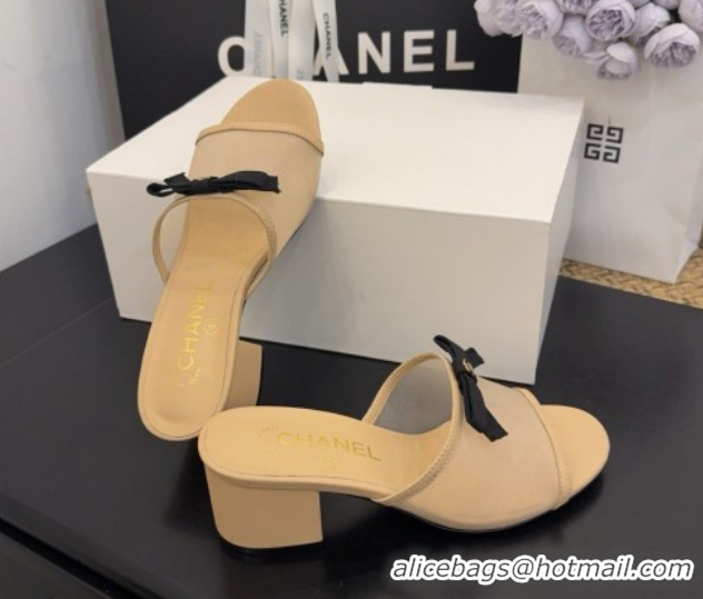 Big Discount Chanel Mesh Heel Slides Sandal wih Bow G47023 Beige 2026