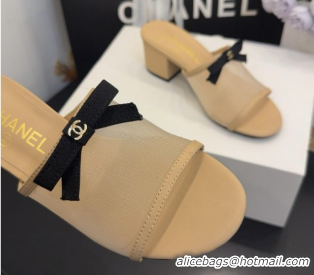 Big Discount Chanel Mesh Heel Slides Sandal wih Bow G47023 Beige 2026