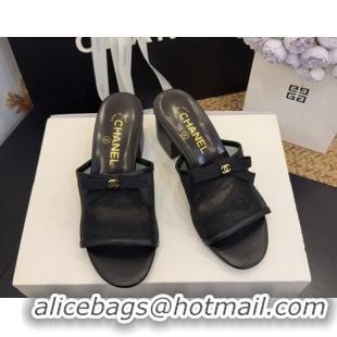 Good Quality Chanel Mesh Heel Slides Sandal wih Bow G47023 Black 2026