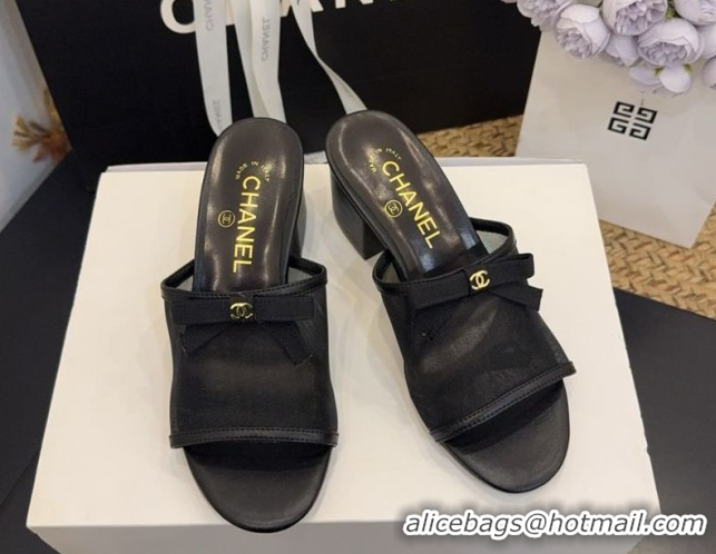 Good Quality Chanel Mesh Heel Slides Sandal wih Bow G47023 Black 2026