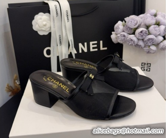 Good Quality Chanel Mesh Heel Slides Sandal wih Bow G47023 Black 2026