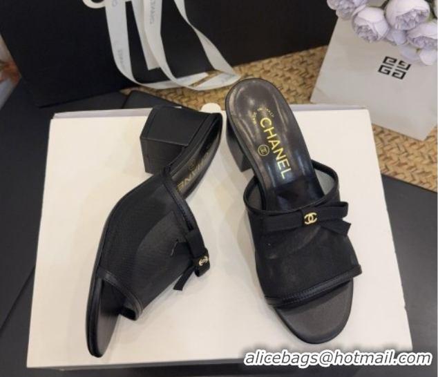 Good Quality Chanel Mesh Heel Slides Sandal wih Bow G47023 Black 2026