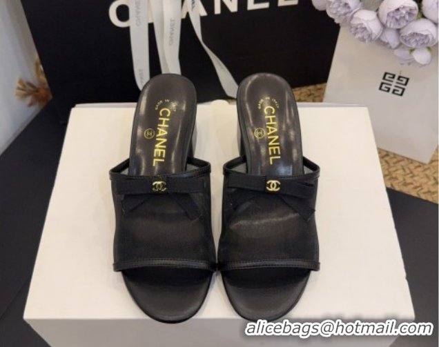 Good Quality Chanel Mesh Heel Slides Sandal wih Bow G47023 Black 2026