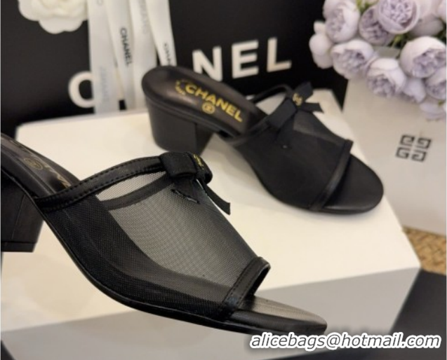 Good Quality Chanel Mesh Heel Slides Sandal wih Bow G47023 Black 2026
