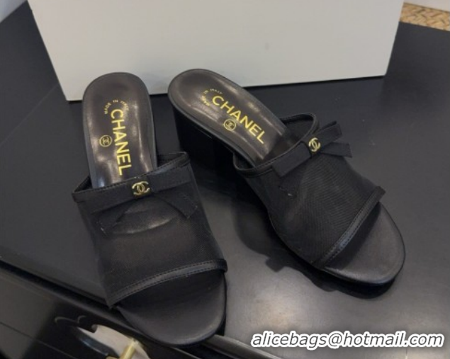 Good Quality Chanel Mesh Heel Slides Sandal wih Bow G47023 Black 2026