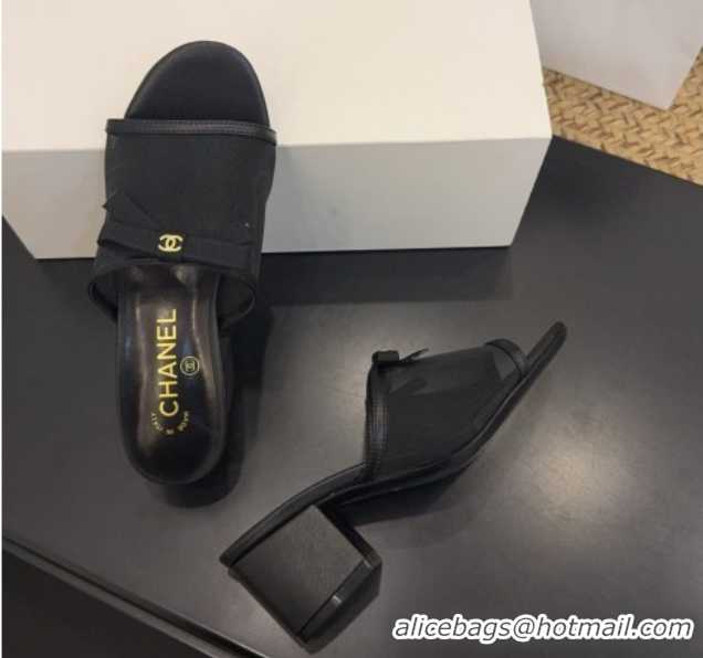 Good Quality Chanel Mesh Heel Slides Sandal wih Bow G47023 Black 2026