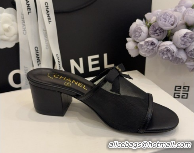 Good Quality Chanel Mesh Heel Slides Sandal wih Bow G47023 Black 2026
