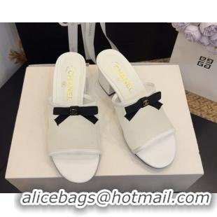 Luxury Cheap Chanel Mesh Heel Slides Sandal wih Bow G47023 White 2026