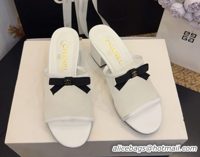 Luxury Cheap Chanel Mesh Heel Slides Sandal wih Bow G47023 White 2026