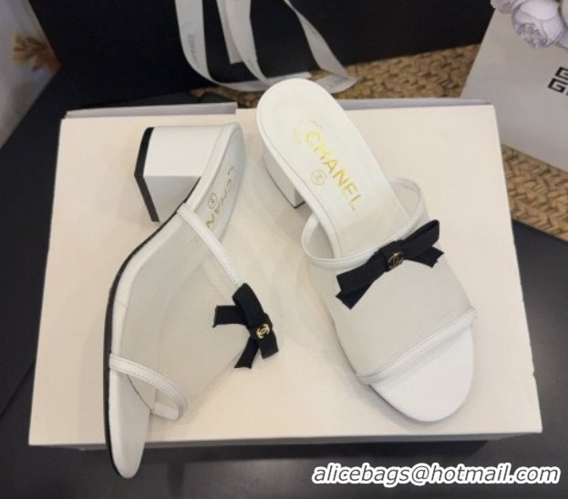 Luxury Cheap Chanel Mesh Heel Slides Sandal wih Bow G47023 White 2026