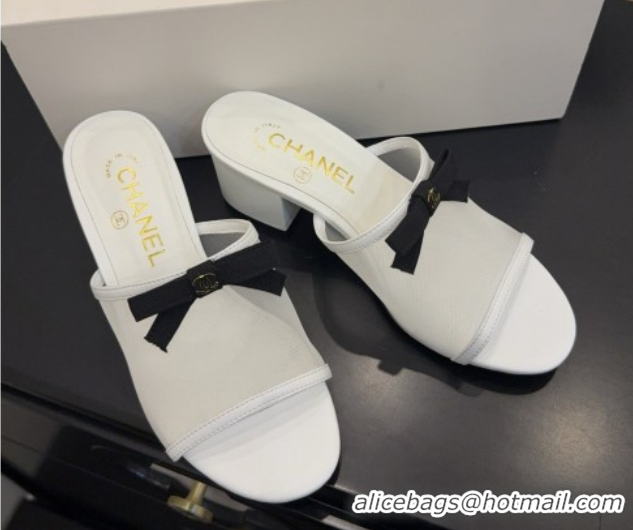 Luxury Cheap Chanel Mesh Heel Slides Sandal wih Bow G47023 White 2026