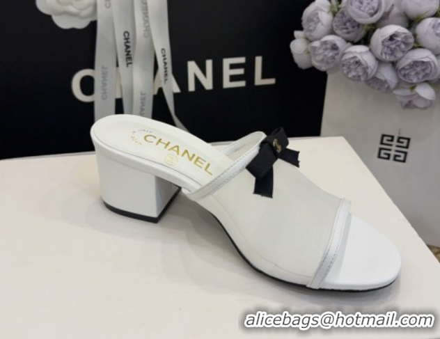 Luxury Cheap Chanel Mesh Heel Slides Sandal wih Bow G47023 White 2026