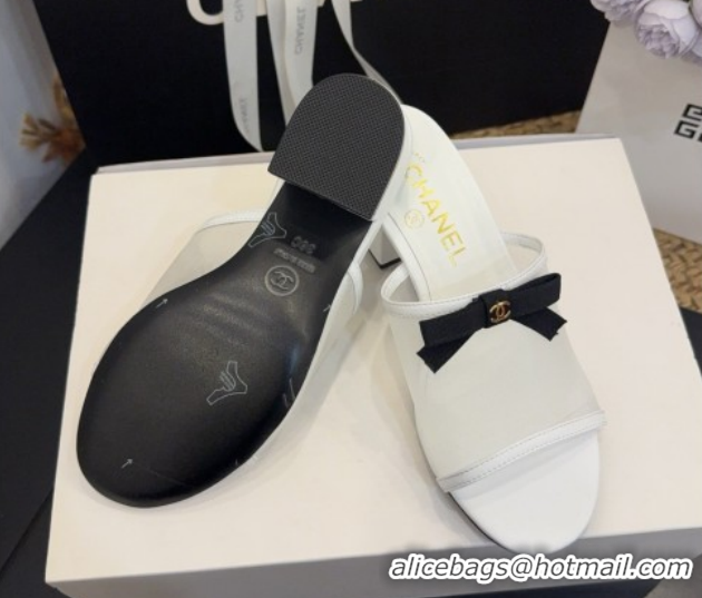 Luxury Cheap Chanel Mesh Heel Slides Sandal wih Bow G47023 White 2026