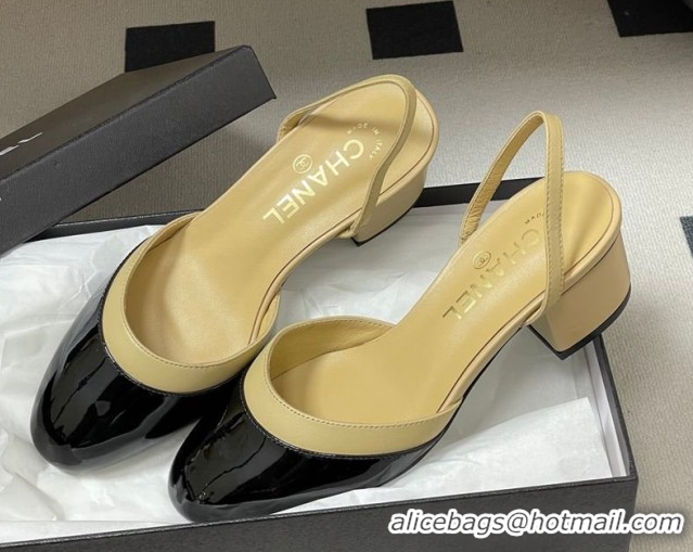 Popular Style Chanel Lambskin & Patent Calfskin Leather Pumps 4.5cm G47175 Beige/Black 2026