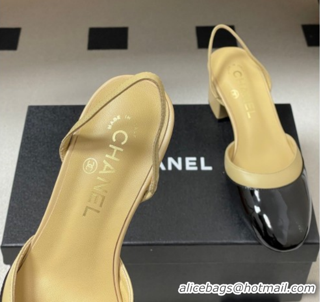 Popular Style Chanel Lambskin & Patent Calfskin Leather Pumps 4.5cm G47175 Beige/Black 2026