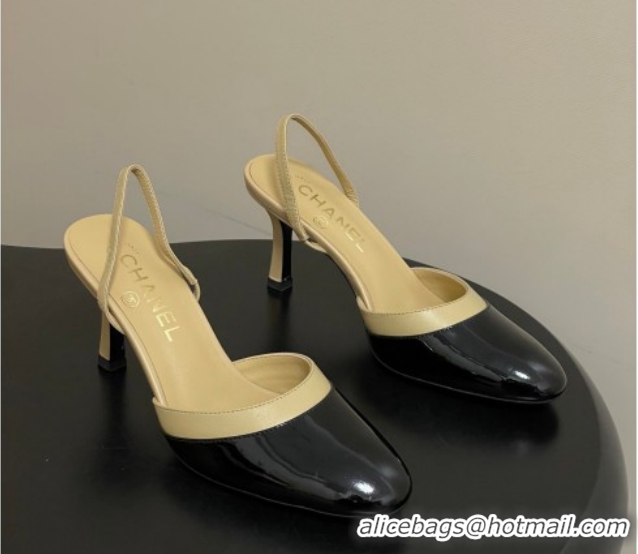 Top Design Chanel Lambskin & Patent Calfskin Leather Pumps 7.5cm G47175 Beige/Black 2026