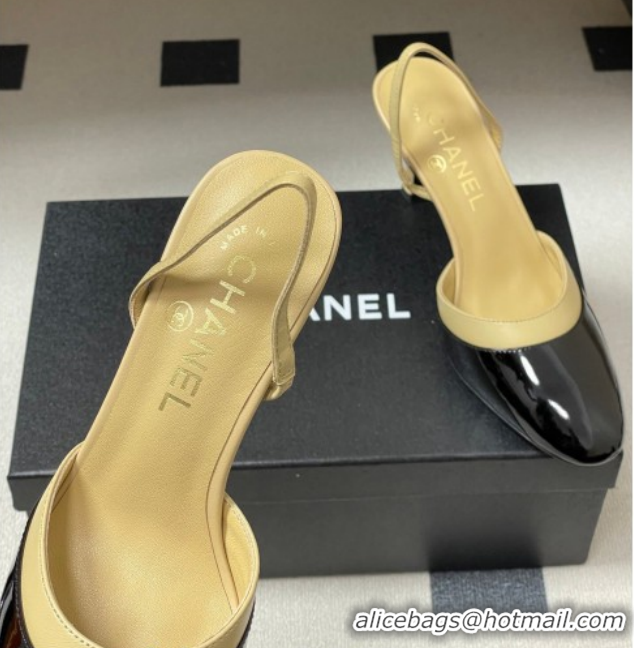 Top Design Chanel Lambskin & Patent Calfskin Leather Pumps 7.5cm G47175 Beige/Black 2026
