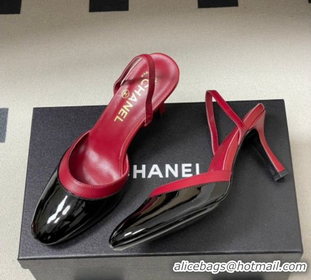 Shop Duplicate Chanel Lambskin & Patent Calfskin Leather Pumps 7.5cm G47175 Red/Black 2026