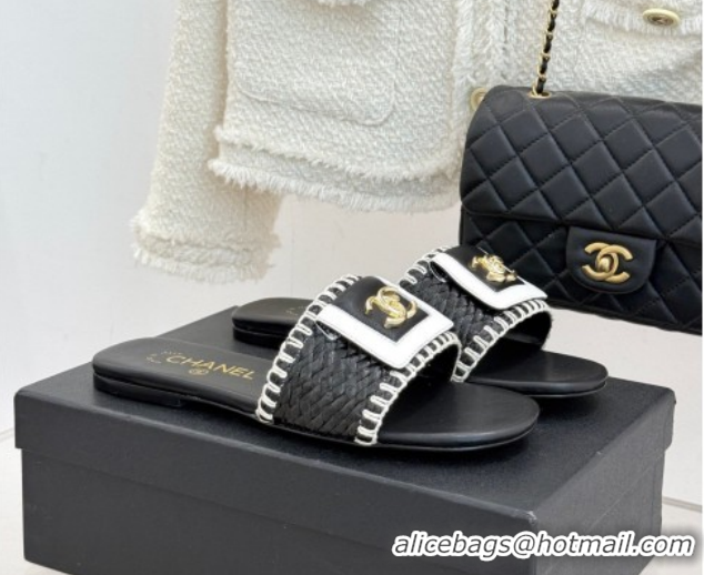 Good Product Chanel Straw-Like Flat Slides Sandal with CC Foldover CH030702 Black 2026