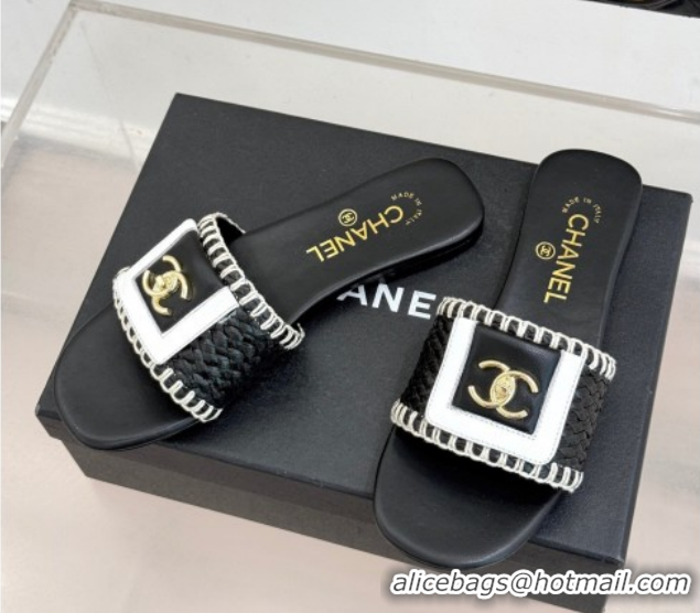 Good Product Chanel Straw-Like Flat Slides Sandal with CC Foldover CH030702 Black 2026