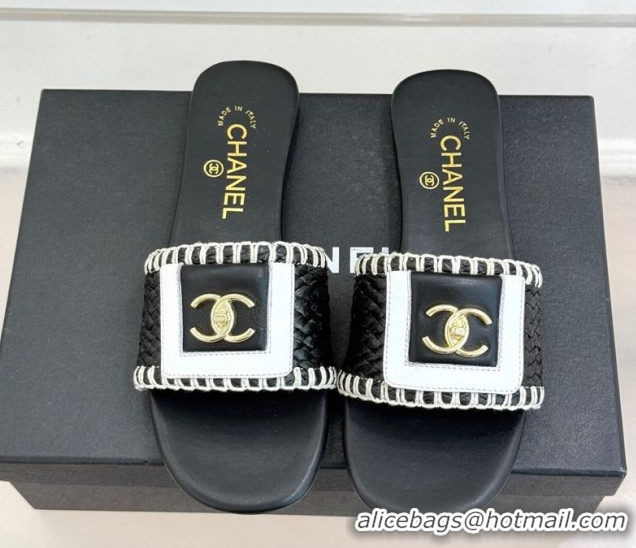 Good Product Chanel Straw-Like Flat Slides Sandal with CC Foldover CH030702 Black 2026