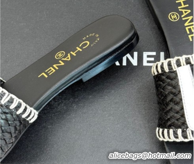 Good Product Chanel Straw-Like Flat Slides Sandal with CC Foldover CH030702 Black 2026