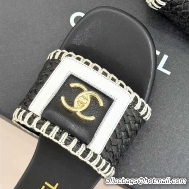Good Product Chanel Straw-Like Flat Slides Sandal with CC Foldover CH030702 Black 2026
