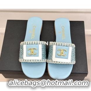 Grade Product Chanel Straw-Like Flat Slides Sandal with CC Foldover CH030702 Blue 2026