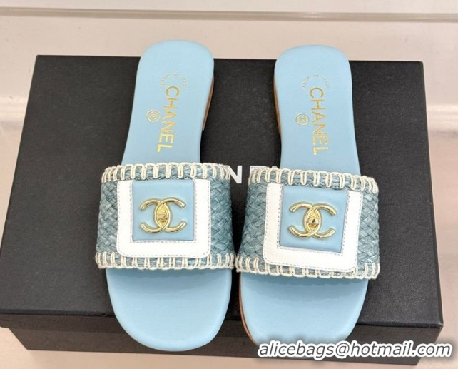 Grade Product Chanel Straw-Like Flat Slides Sandal with CC Foldover CH030702 Blue 2026