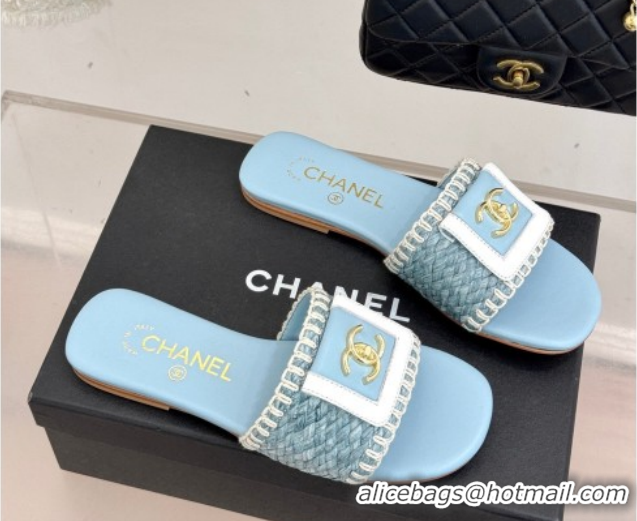 Grade Product Chanel Straw-Like Flat Slides Sandal with CC Foldover CH030702 Blue 2026