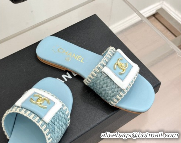 Grade Product Chanel Straw-Like Flat Slides Sandal with CC Foldover CH030702 Blue 2026