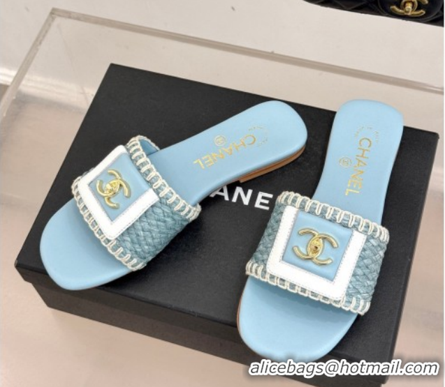 Grade Product Chanel Straw-Like Flat Slides Sandal with CC Foldover CH030702 Blue 2026