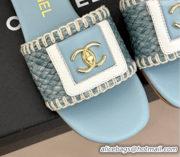 Grade Product Chanel Straw-Like Flat Slides Sandal with CC Foldover CH030702 Blue 2026