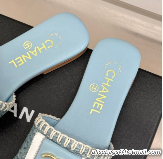 Grade Product Chanel Straw-Like Flat Slides Sandal with CC Foldover CH030702 Blue 2026