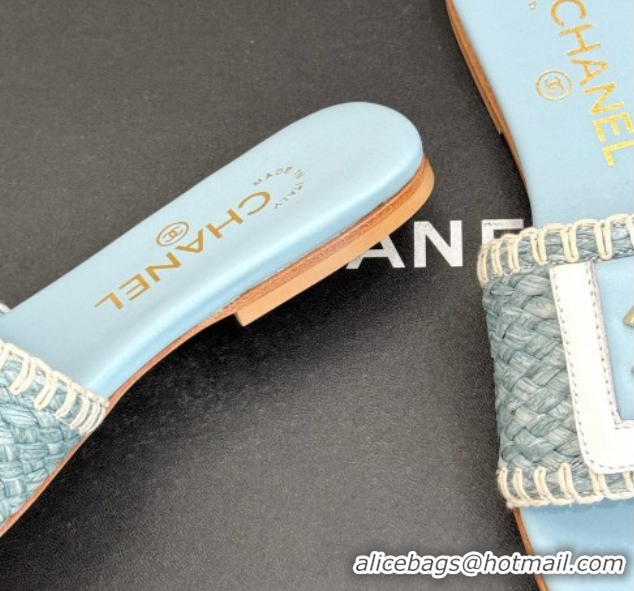 Grade Product Chanel Straw-Like Flat Slides Sandal with CC Foldover CH030702 Blue 2026