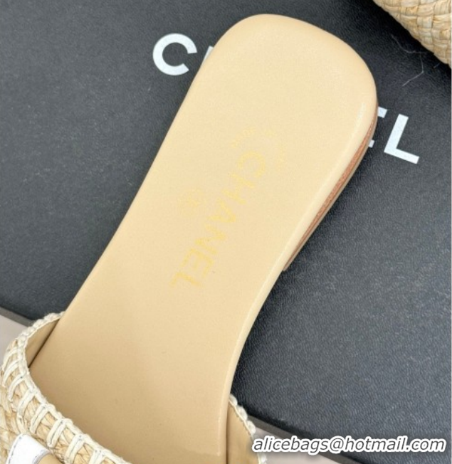 Stylish Chanel Straw-Like Flat Slides Sandal with CC Foldover CH030702 Beige 2026