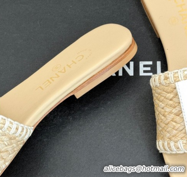 Stylish Chanel Straw-Like Flat Slides Sandal with CC Foldover CH030702 Beige 2026