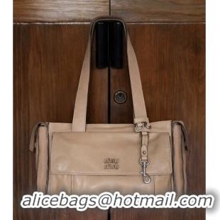 Famous Brand Miu Miu Utilitaire Nappa Leather Shopping Bag 5BG335 Beige