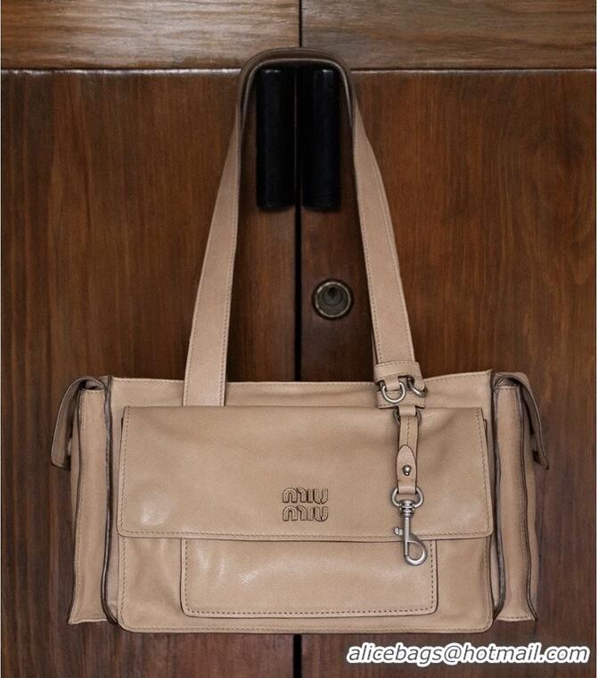 Famous Brand Miu Miu Utilitaire Nappa Leather Shopping Bag 5BG335 Beige