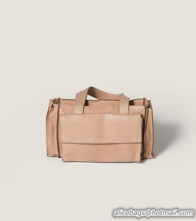 Famous Brand Miu Miu Utilitaire Nappa Leather Shopping Bag 5BG335 Beige