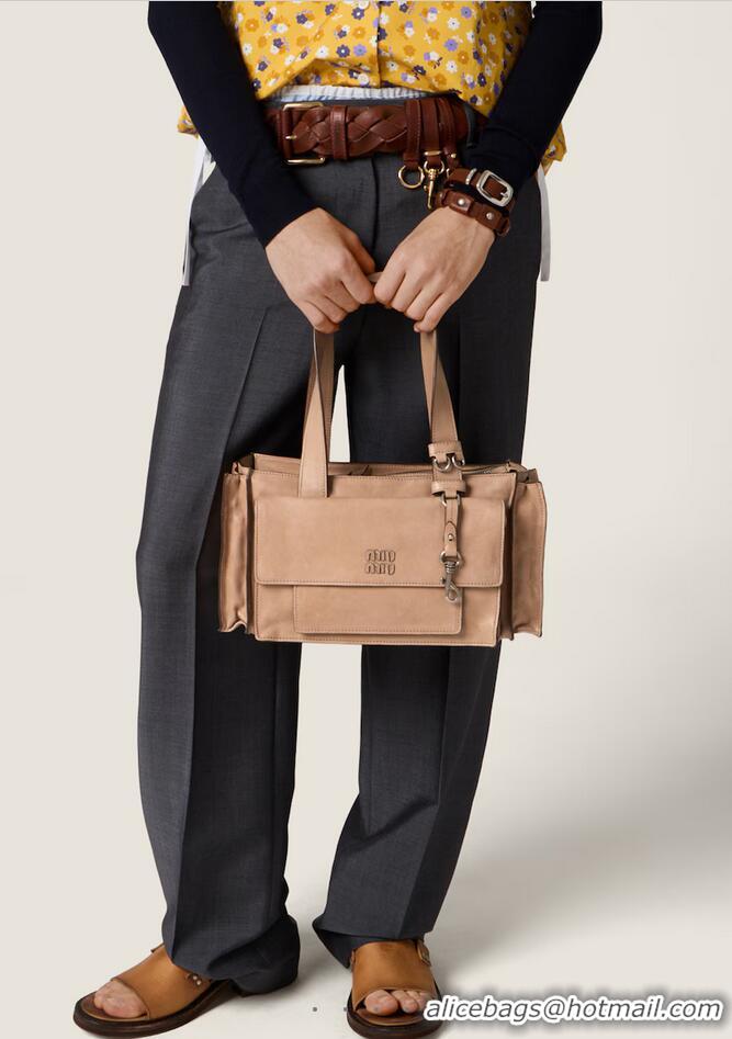 Famous Brand Miu Miu Utilitaire Nappa Leather Shopping Bag 5BG335 Beige