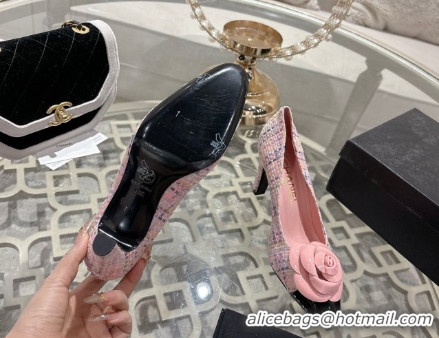 Good Quality Chanel Tweed & Patent Leather Pumps 8.5cm with Camellia Bloom CH030704 Pink 2026