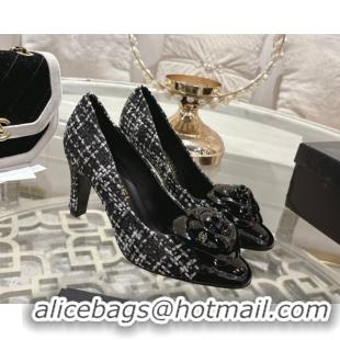 Durable Chanel Tweed & Patent Leather Pumps 8.5cm with Camellia Bloom CH030704 Black/White 2026