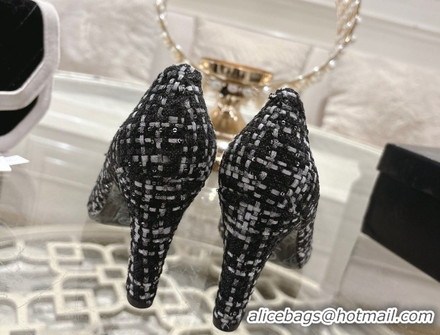 Durable Chanel Tweed & Patent Leather Pumps 8.5cm with Camellia Bloom CH030704 Black/White 2026